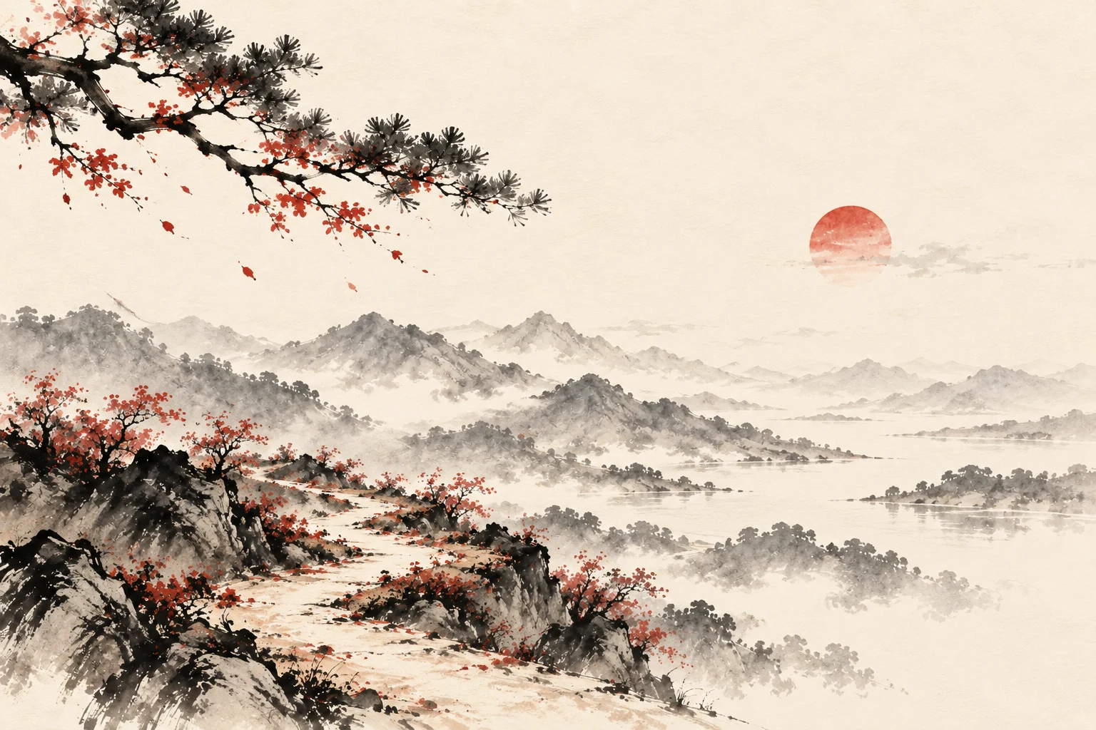 An open mountain horizon in charcoal ink.